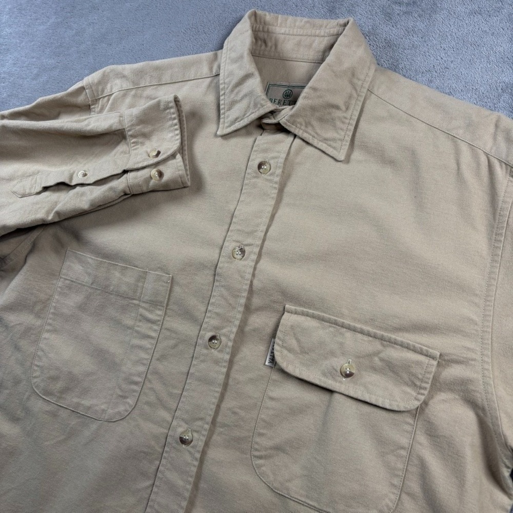 Beretta Shirt Mens Medium Beige Brushed Cotton Long Sleeve Heavyweight Field